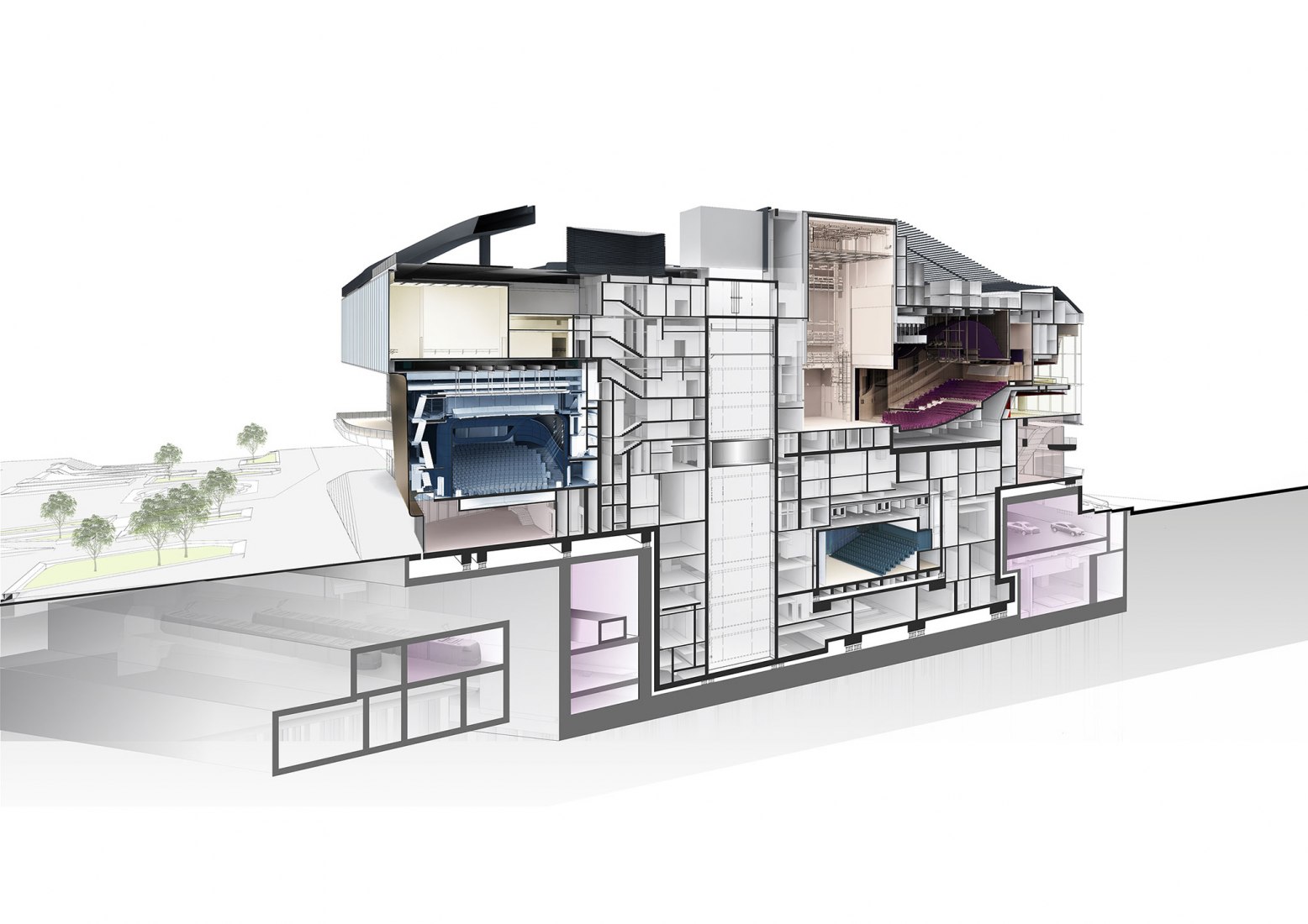 Studio and Medium Theatre section. Lyric Theatre Complex by UNStudio. Image by DBOX / UNStudio