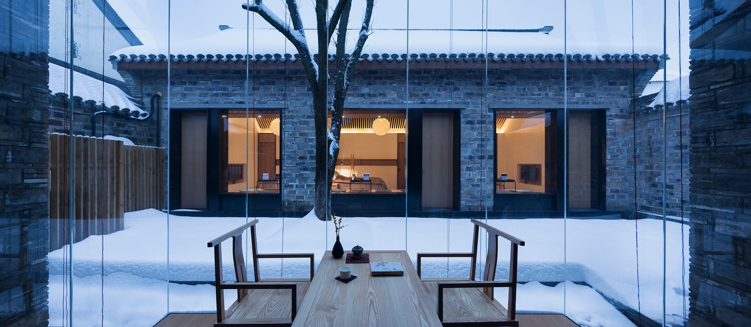 Tea house and backyard. Jiangshan Fishing Village by Mix Architecture. Photograph by Hou Bowen