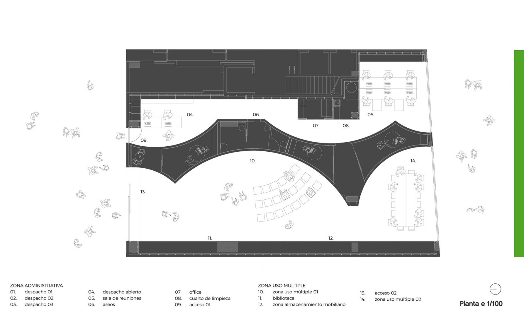 Plano de usos. Nueva sede del COAVN por 13_07 arquitectos.