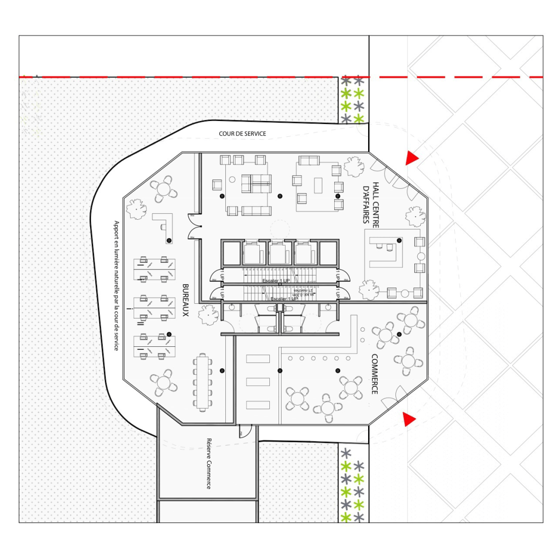 Plano de primera planta. Visualización, Jardines de Anfa, por Maison Edouard François.