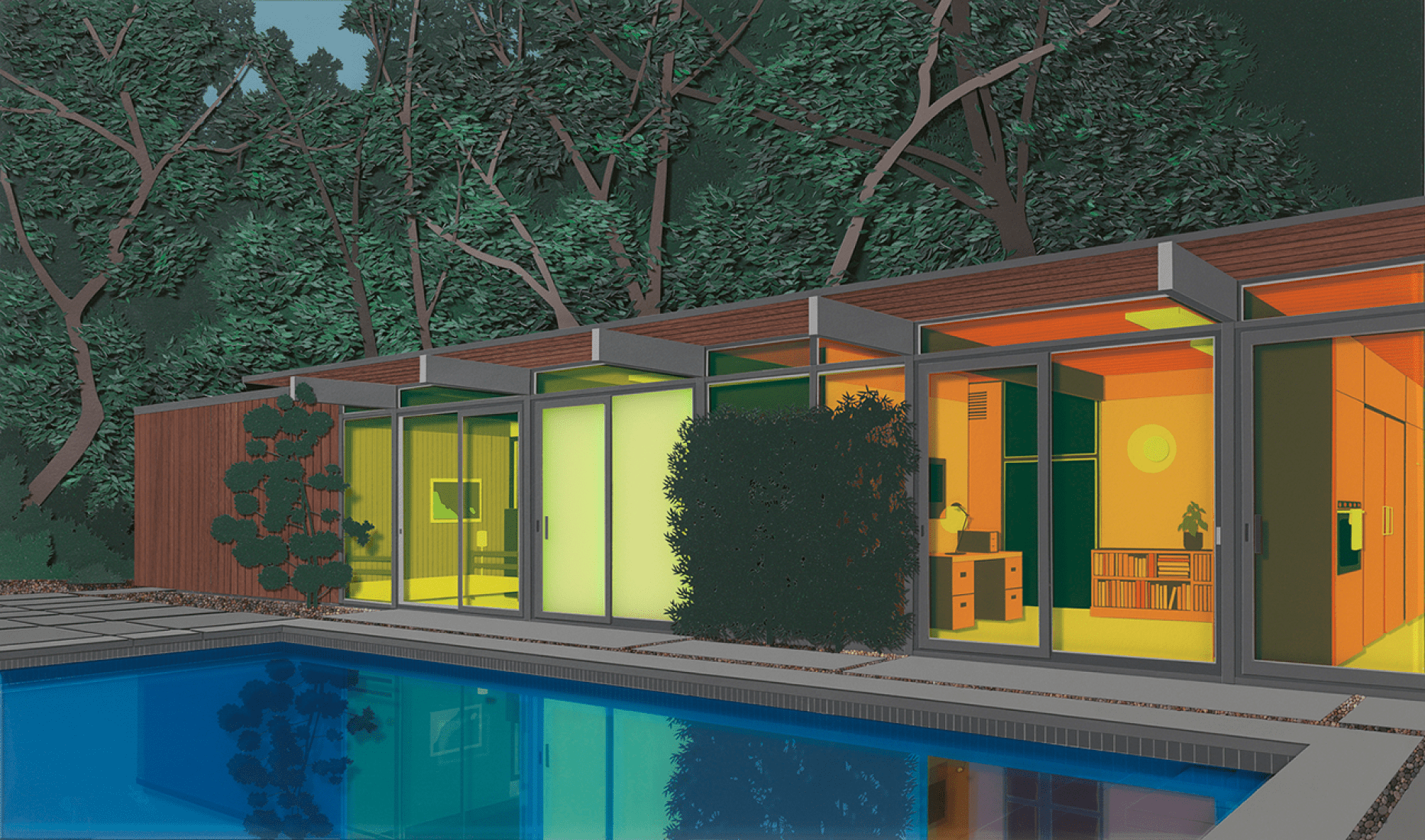 The Study, 2007. By Lucy Williams. Size.- 28 1/8 x 46 1/4 in., Mixed media on board.