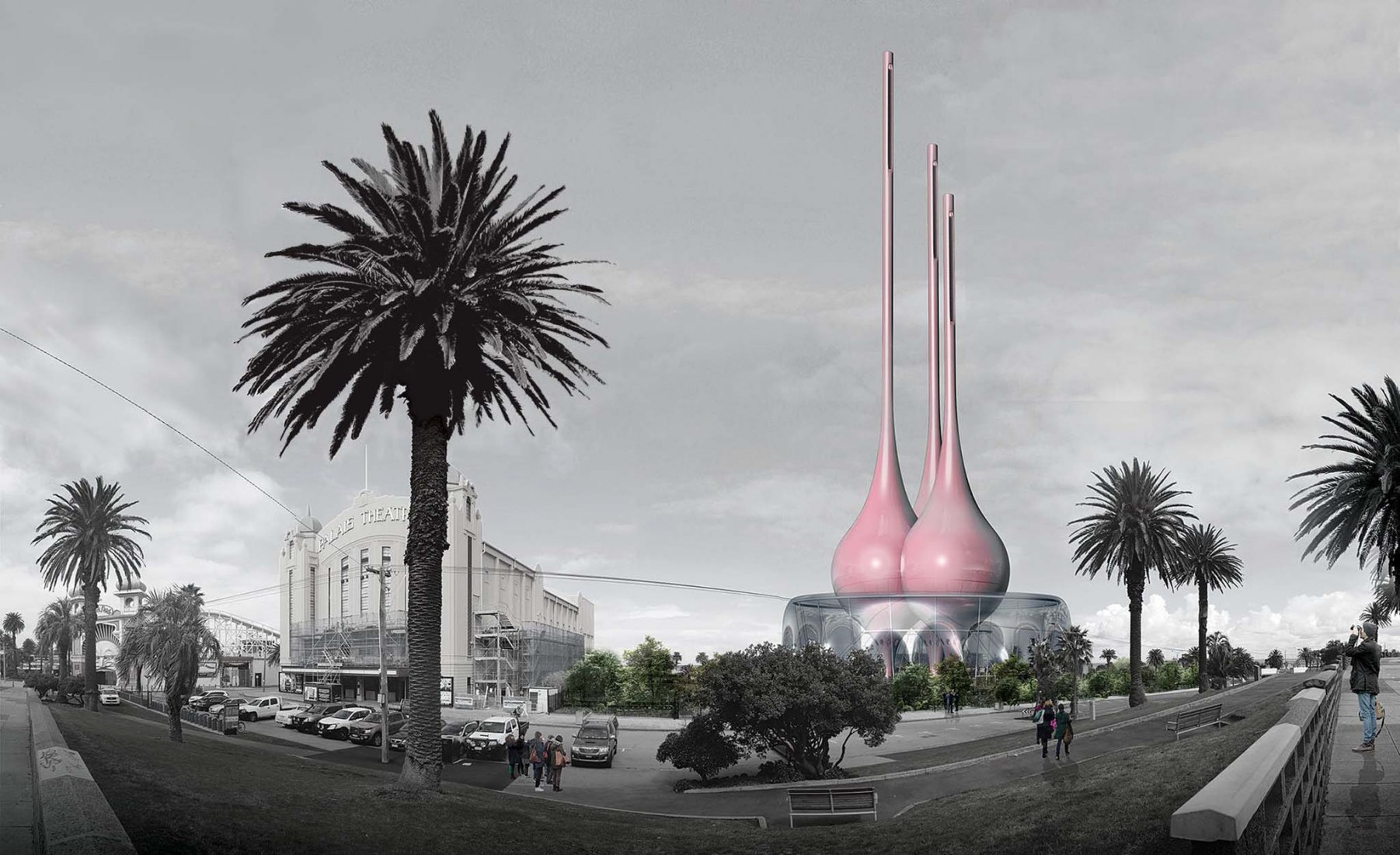 Breathing Totems Artist team: Rafael Sánchez Herrera and Laura Mesa Energy technology: thermal chimney Annual capacity: 800MWh A submission to the 2018 Land Art Generator Initiative Competition for Melbourne.