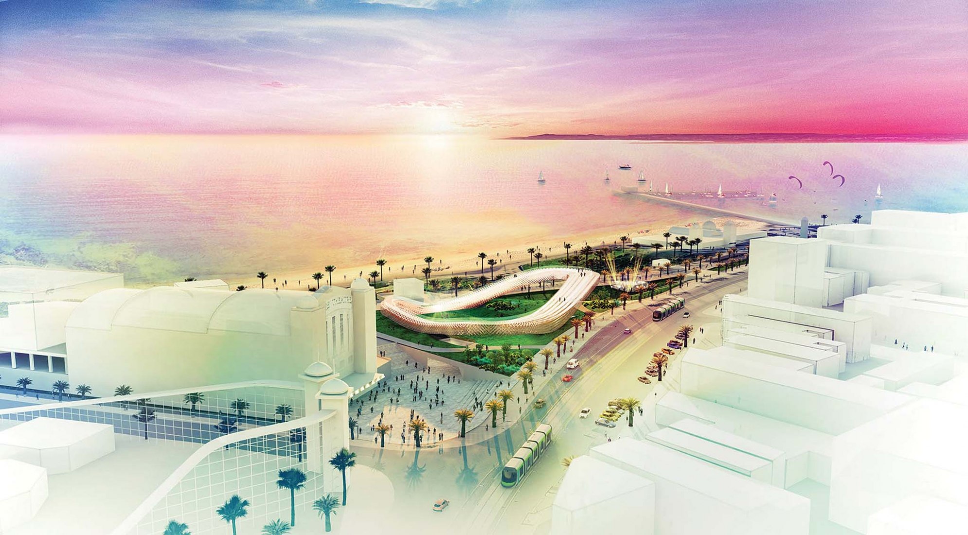 St Kilda Halo Artist Team: Pete Spence, Hiroe Fujimoto, Sacha Hickinbotham, Michael Richards, Alison Potter,  Jason Embley (Grimshaw Architects) Energy Technology: silicon photovoltaic thin-film (Sphelar®) Annual Capacity: 2000 MWh A submission to the 2018 Land Art Generator Initiative design competition for Melbourne.