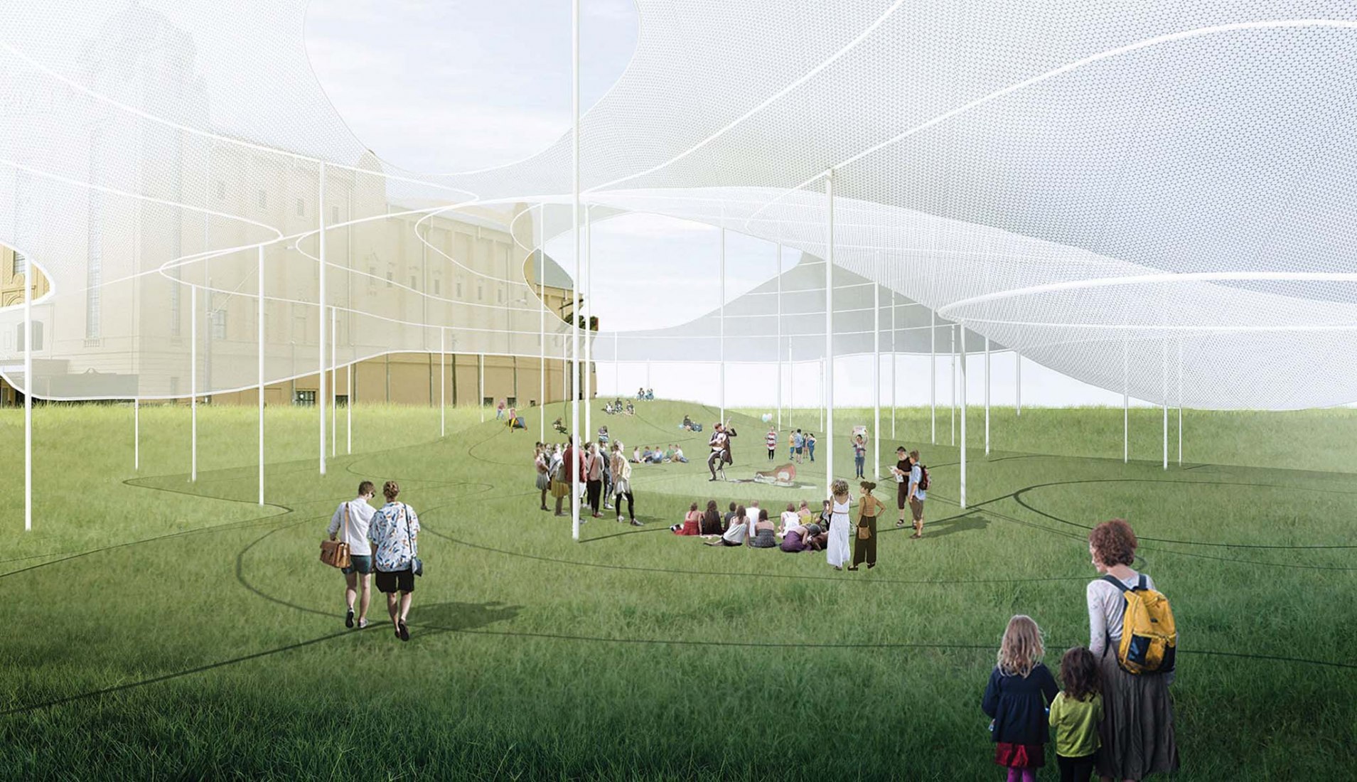 Head in the Clouds Artist Team: Yuxun Emmeily Zhang, Alexandra Siu, Liyang Zhang Energy Technologies: transparent silicon solar mesh Sphelar®, aerostatic flutter wind harvesting WindbeltTM Annual Capacity: 260 MWh A submission to the 2018 Land Art Generator Initiative design competition for Melbourne.