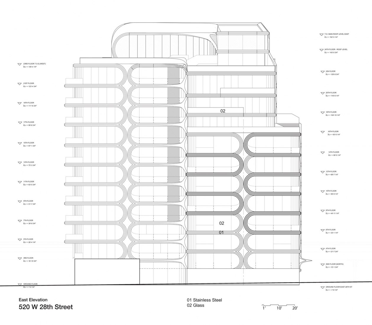 East elevation. Zaha Hadid Architects' 520 West 28th building.