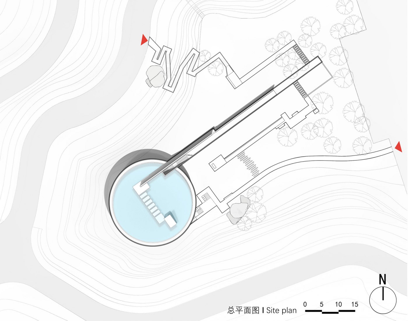 Roof-pool floor plan. The Water Drop Library by  3andwich Design / He Wei Studio. 