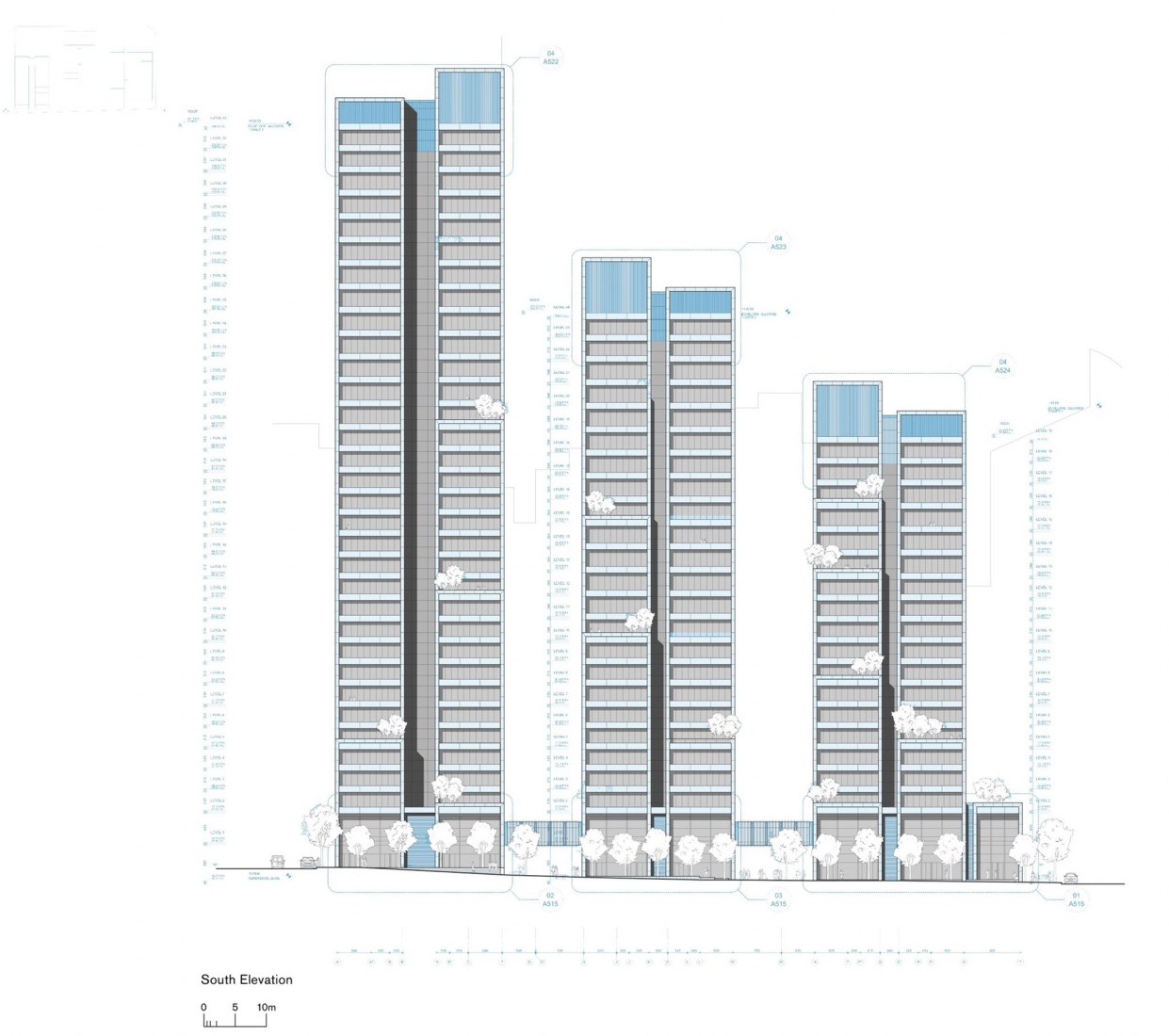 Alzado sur. 3Beirut por Foster + Partners.