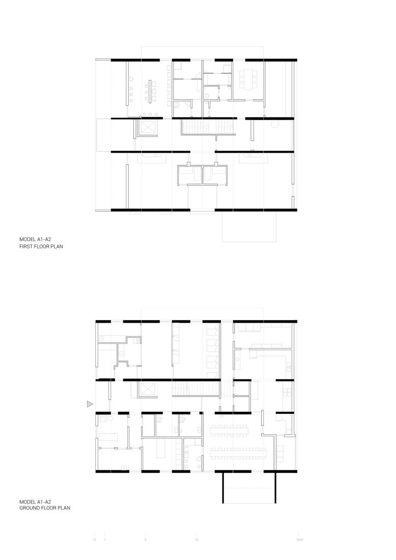 Model A1-A2. Ground Floor Plan and First Floor Plan. 4 Modular Kindergartens by SUMMARY.