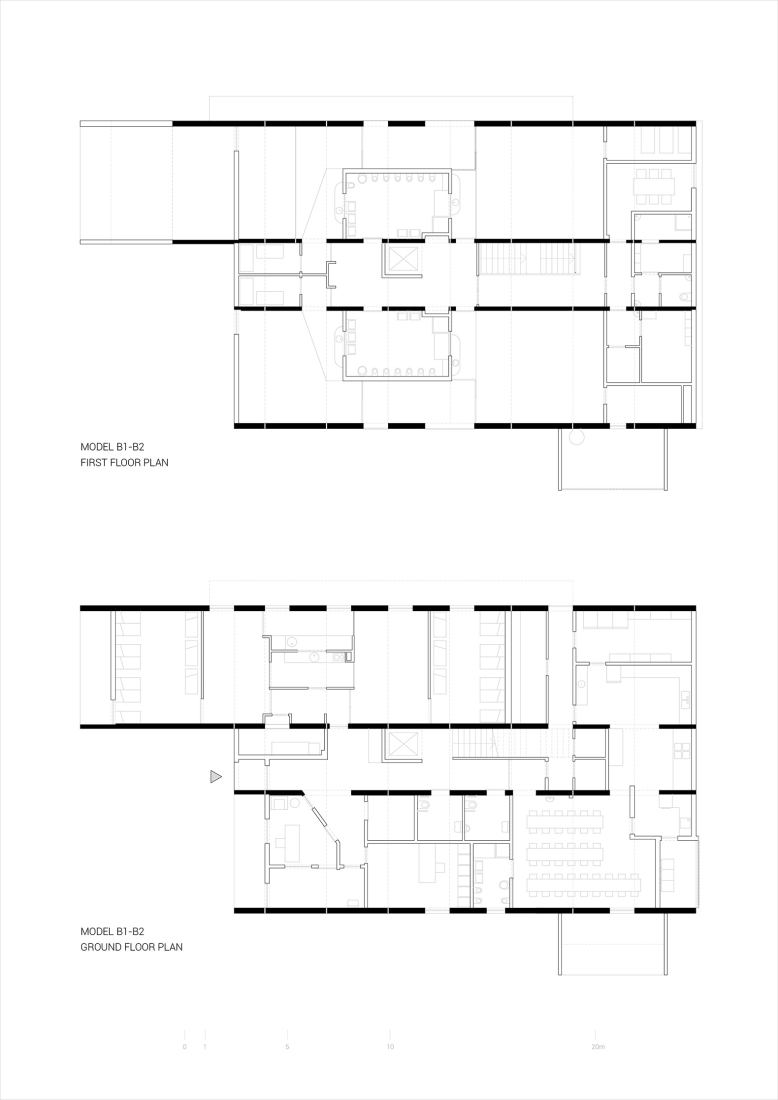 Model B1-B2. Ground Floor Plan and First Floor Plan. 4 Modular Kindergartens by SUMMARY.