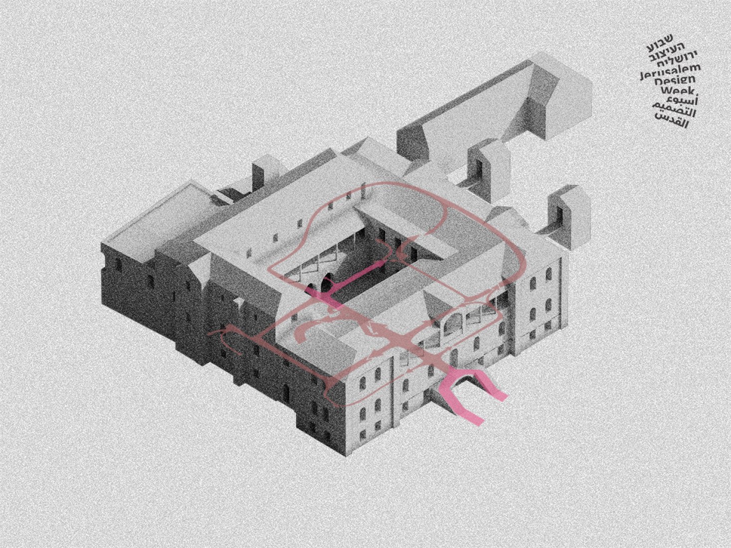 Circulation diagram. "90 Degrees", an installation by HQ Architects for Jerusalem Design Week 2019.