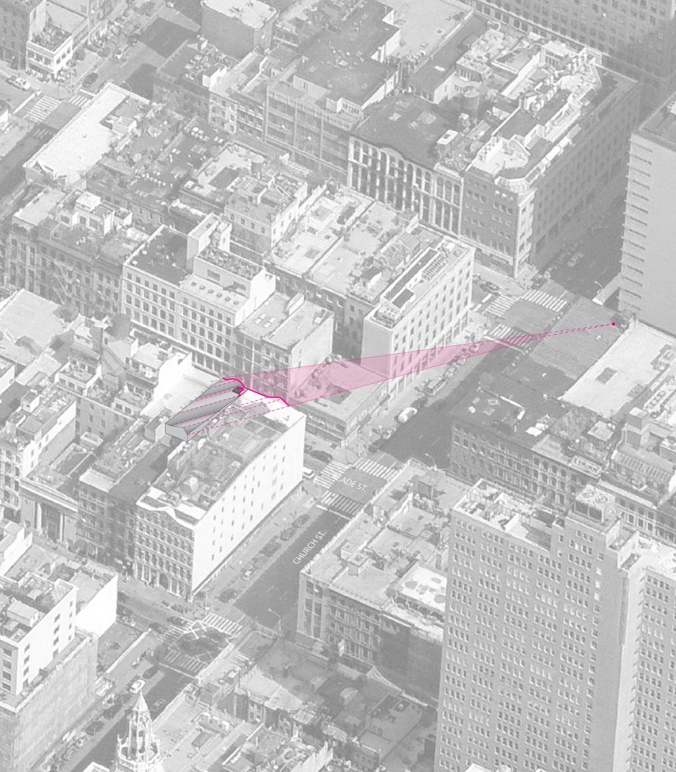 Roof birdseye. Obsidian House: 93 Reade Street by WORKac. 