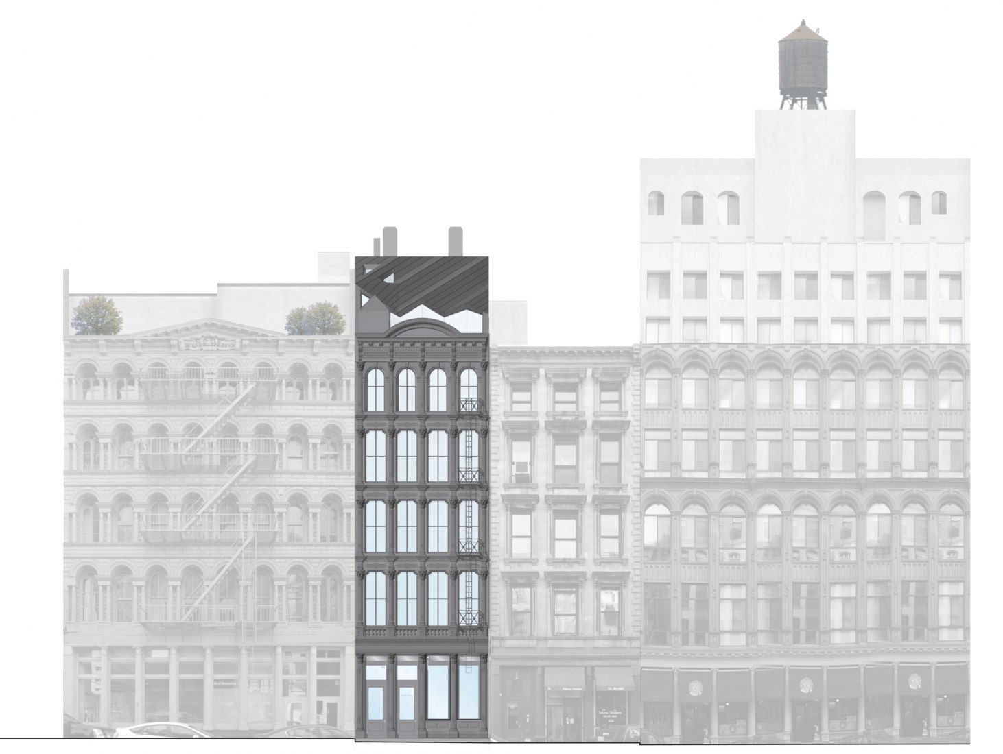 Facade elevation. Obsidian House: 93 Reade Street by WORKac. 