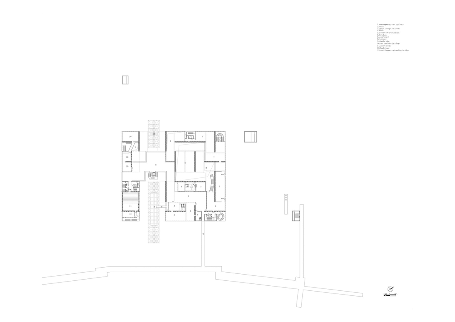 First floor plan. Long Museum (West Bund) by Atelier Deshaus. Image © Atelier Deshaus.. Long Museum (West Bund) por Atelier Deshaus. Imagen © Atelier Deshaus.
