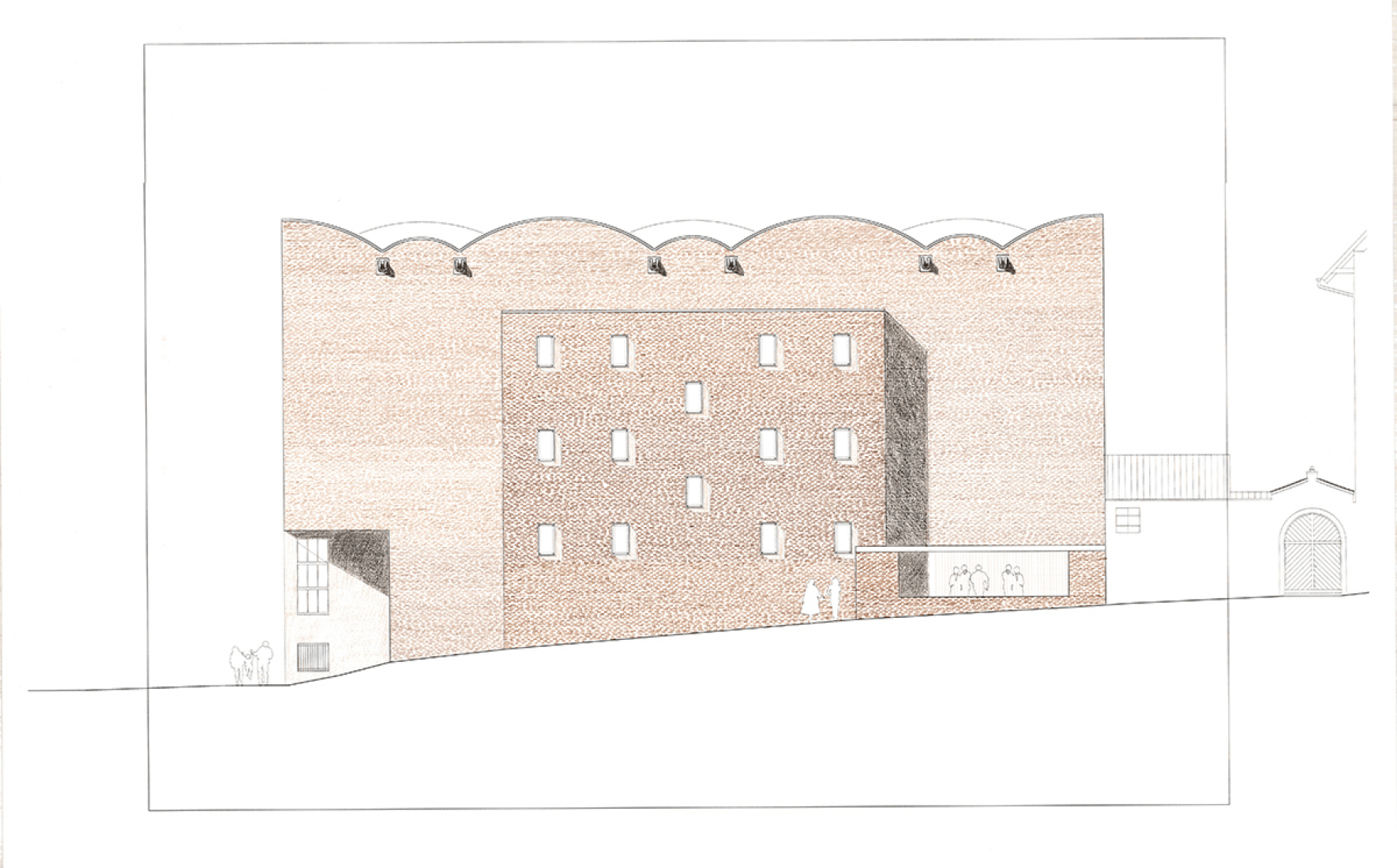 Alzado. Museo de Arte en Ravenbsurg por Lederer, Ragnarsdóttir y Oei. Cortesía de EU Mies Awards.