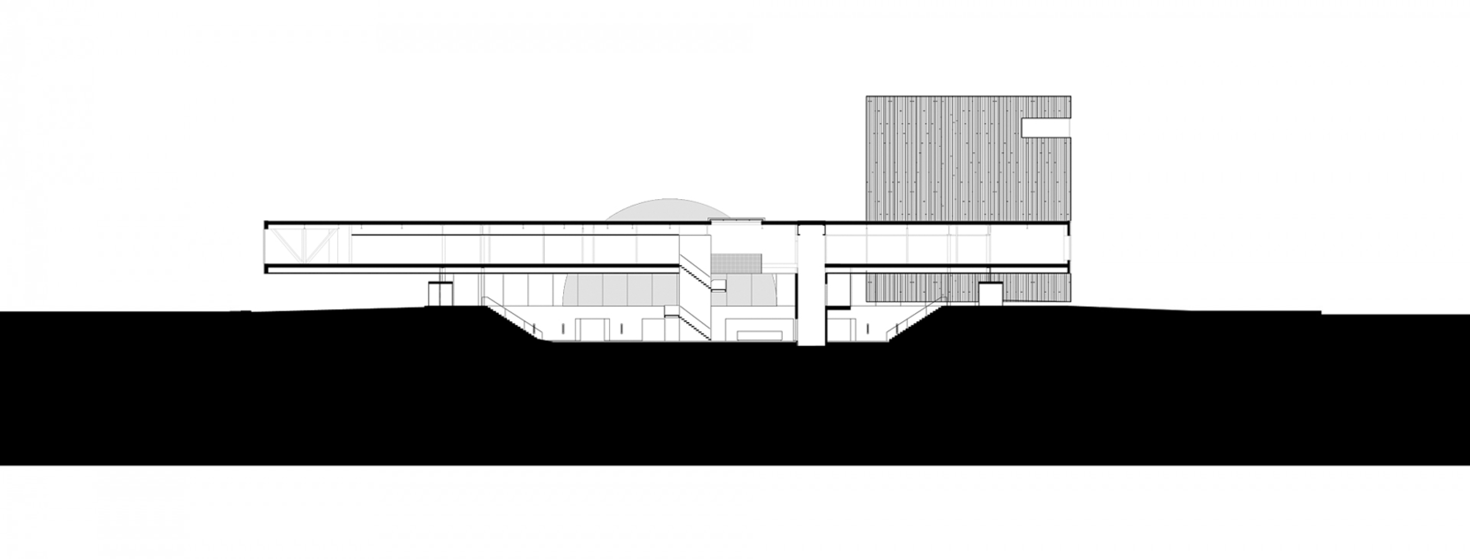 Sección longitudinal a traves de la entrada. Museumplein Limburg por Shift architecture urbanism.