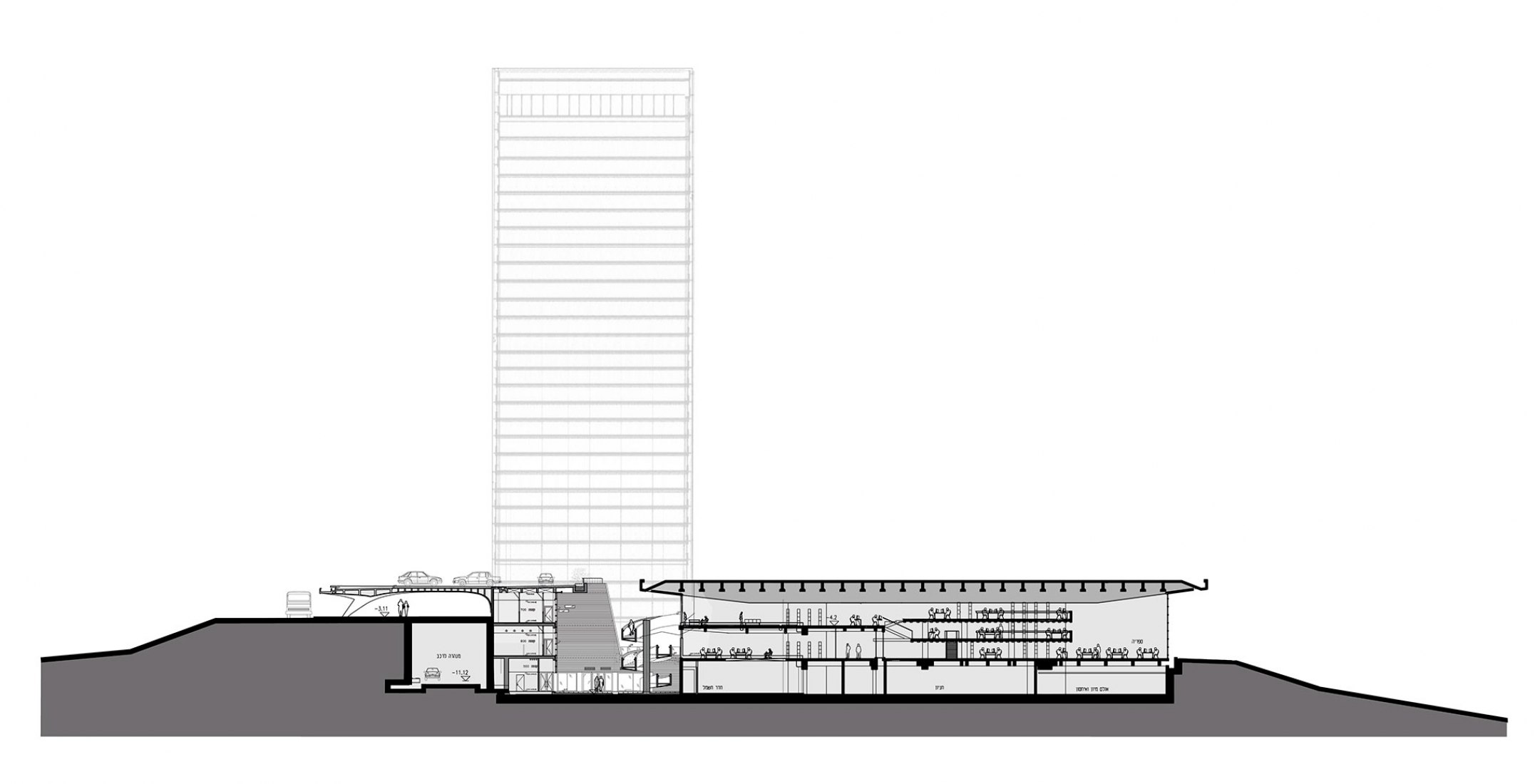 Cross section. Younes and soraya nazarian library by A. Lerman architects