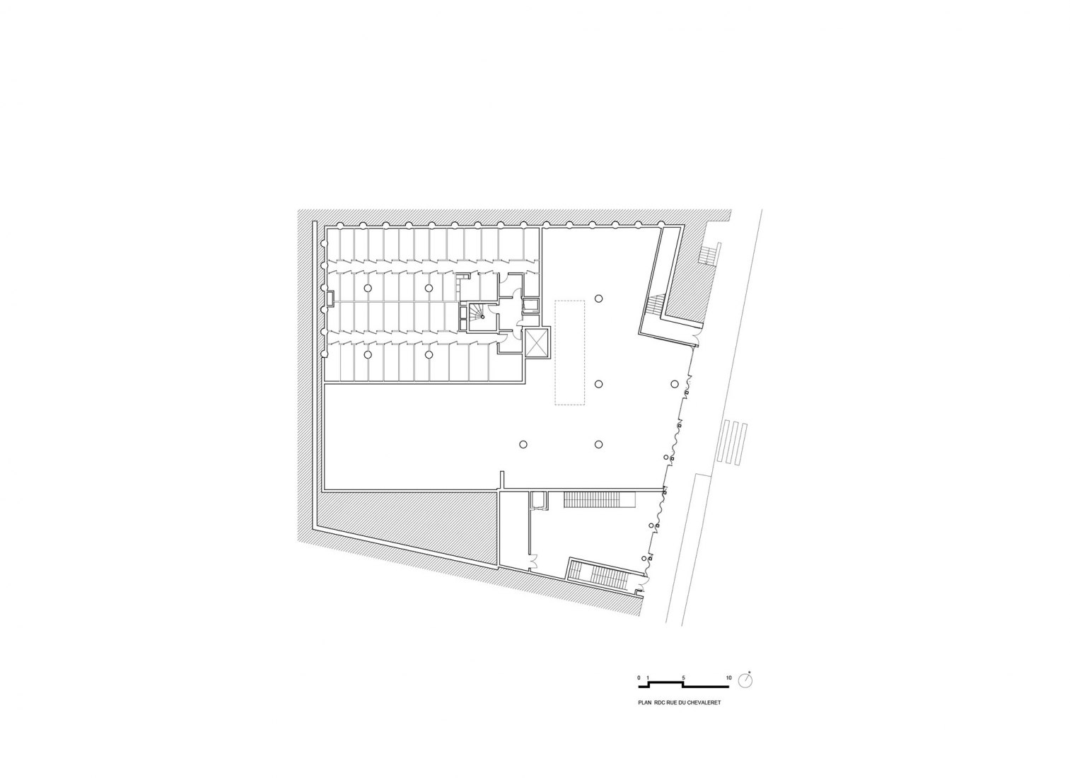 Ground floor plan (Chevaleret street). Etoffes de Tolbiac by Vincent Parreira-AAVP.