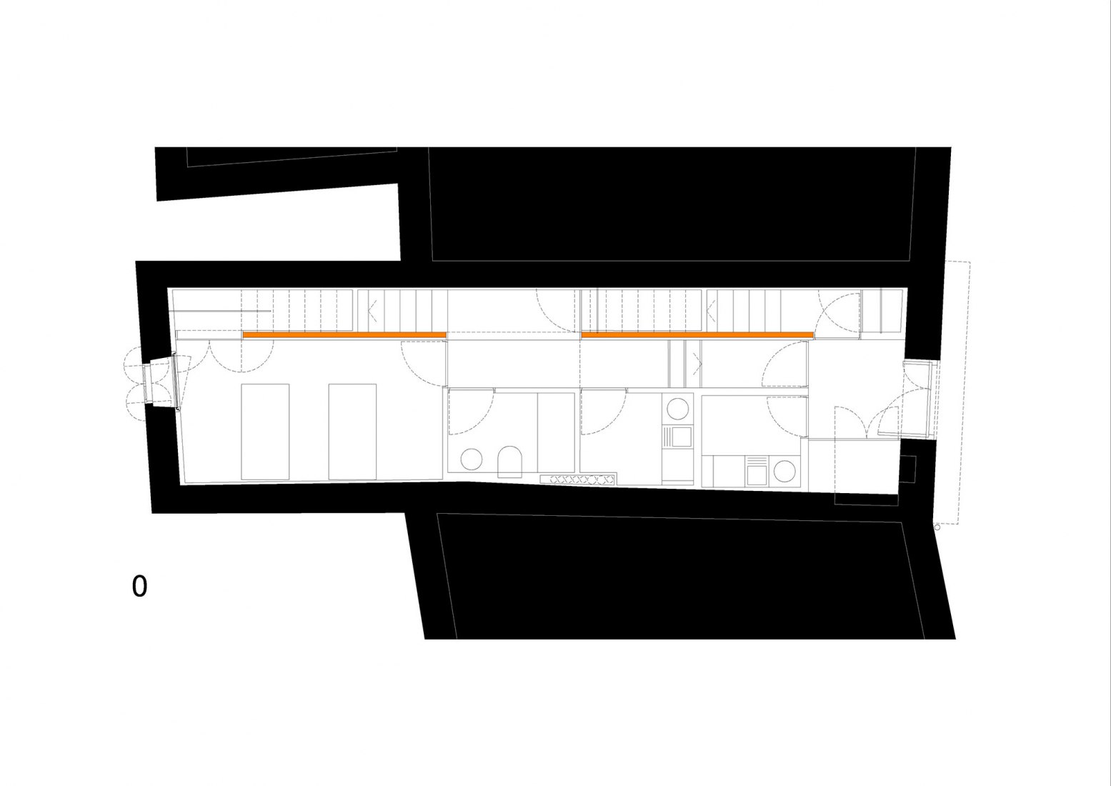 Planta baja. Rehabilitación de inmueble para dos viviendas de promoción pública por abalo alonso arquitectos.