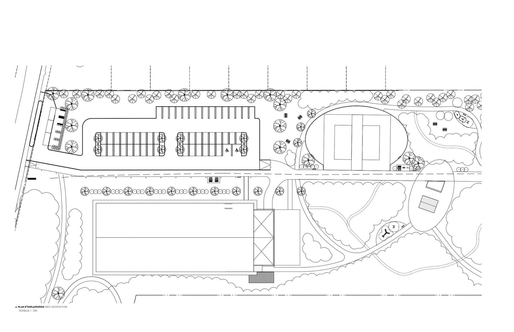 Site plan. Parc des Saphirs skating rink by ABCP Architecture