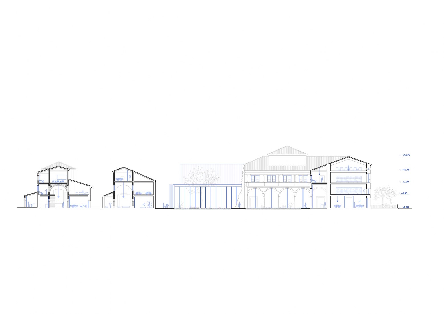 Sección CC'. Archivo Histórico Provincial de Burgos por ABLM Arquitectos + ATELIER 62.