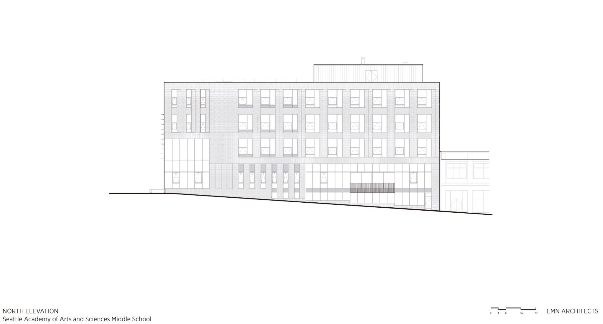 North elevation. Seattle Academy of Arts and Sciences Middle School by LMN architects.