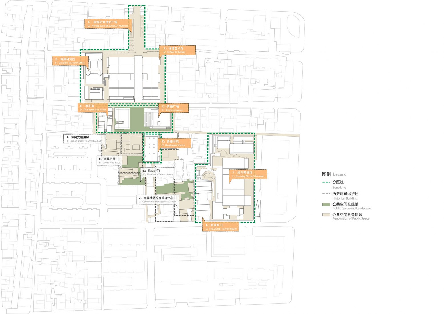 Renewal plan of Qingteng Area. Xu Wei Art Museum and Qingteng Square by ACRC.