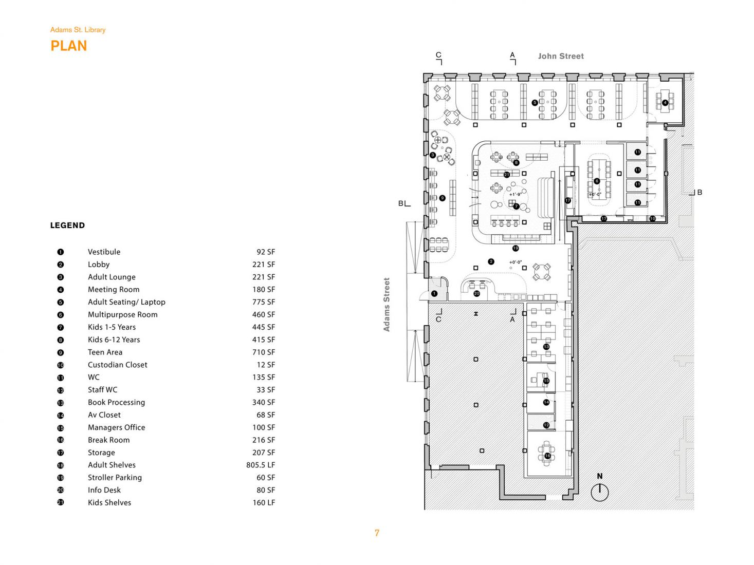 Floor plan. Adams Street Library by WORKac.