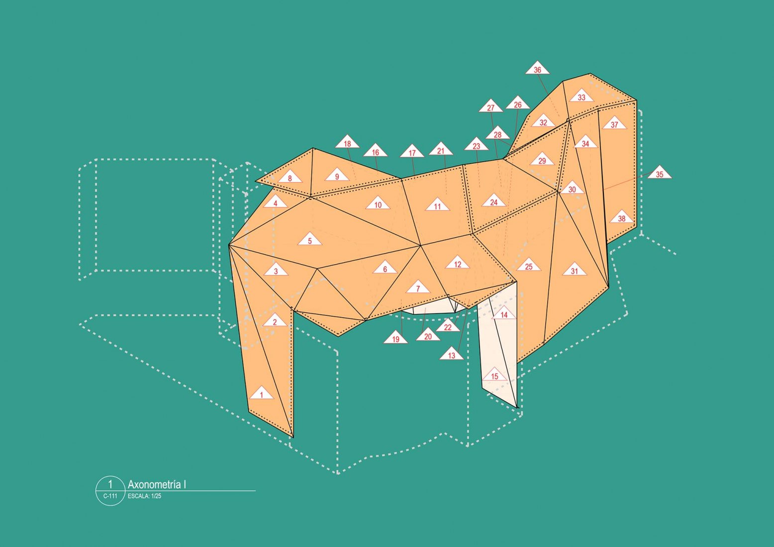 Axonometry 01. House f (x) by Adhoc Arquitectura y Territorio.