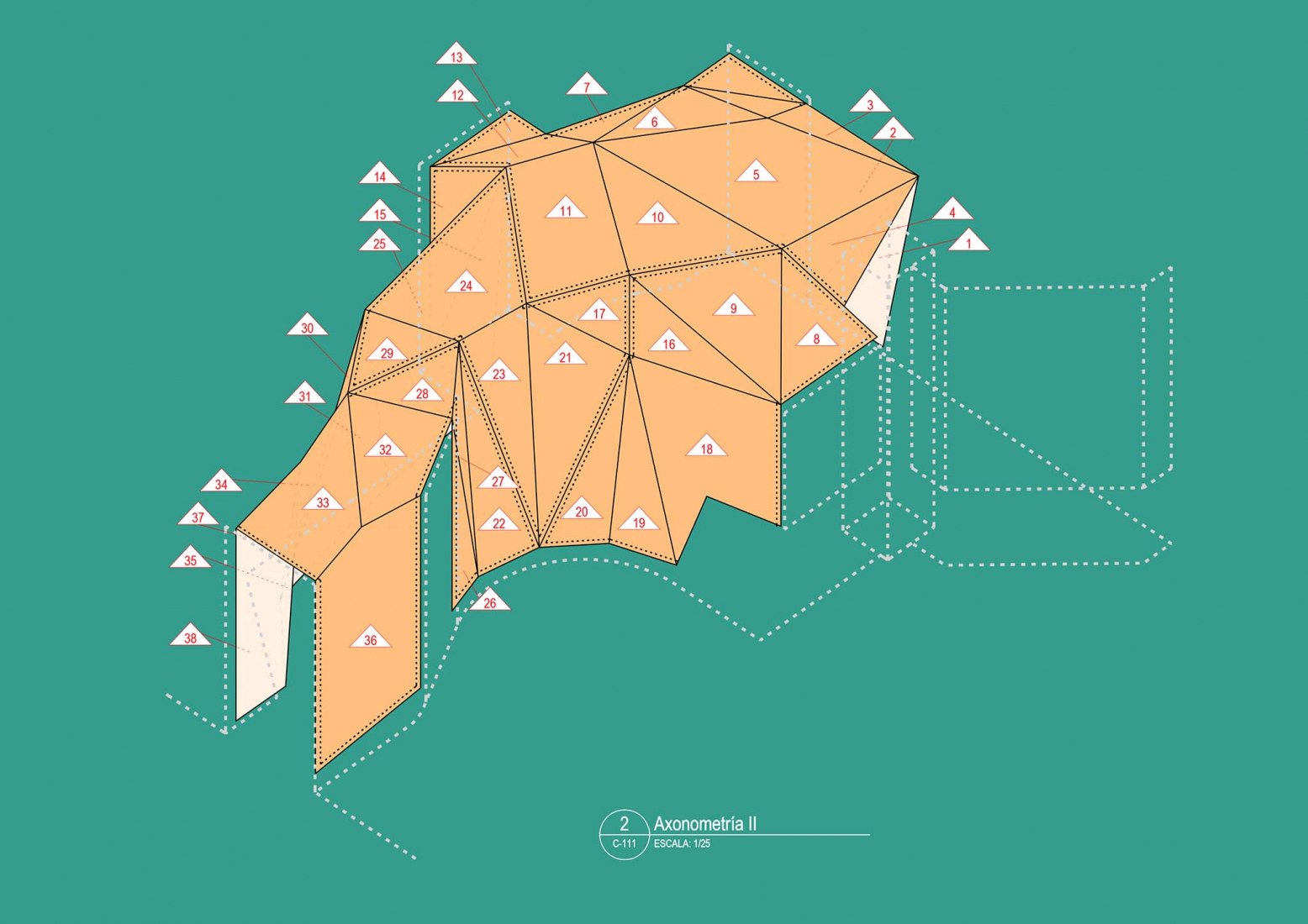 Axonometry 02. House f (x) by Adhoc Arquitectura y Territorio.