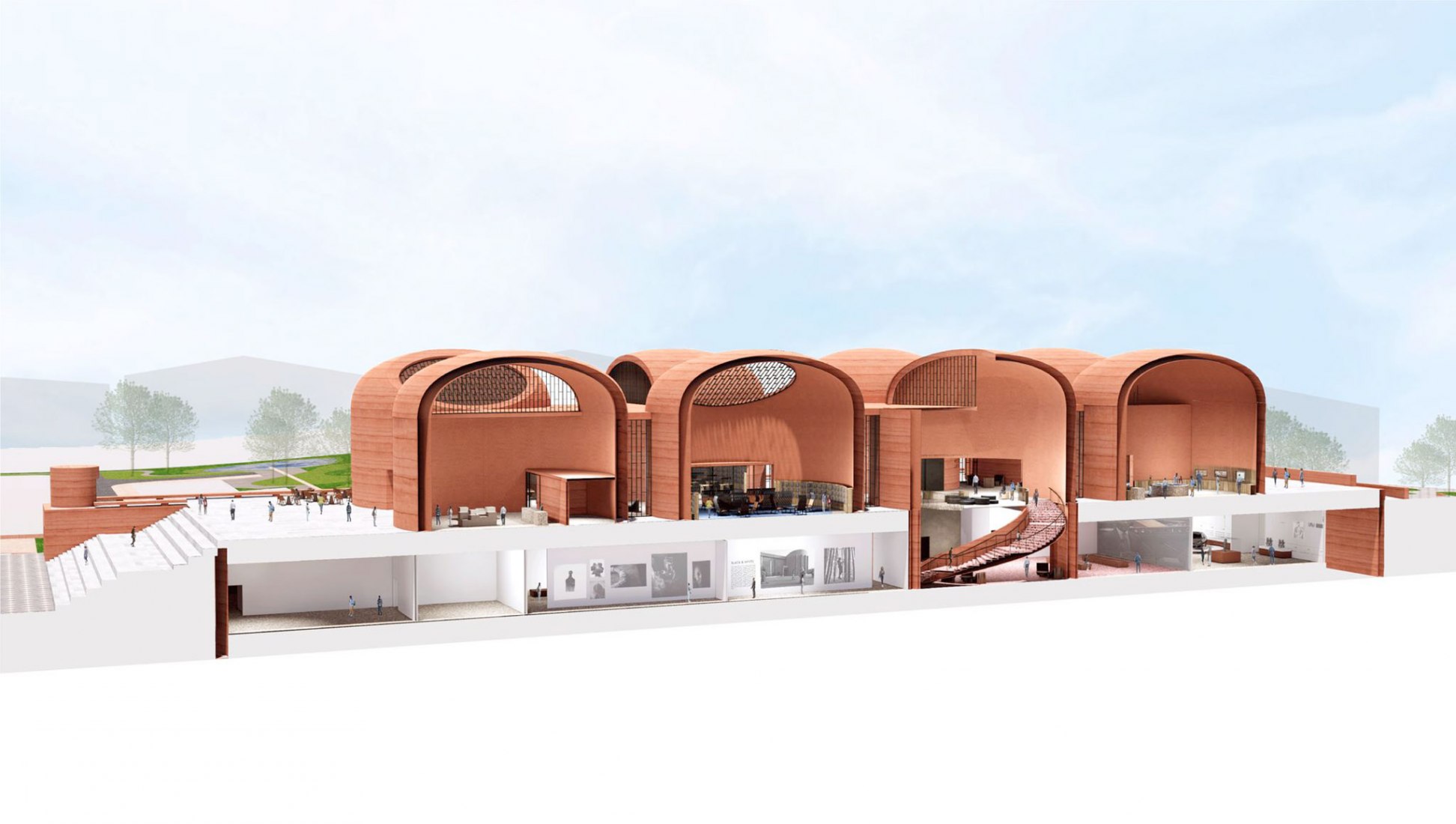 Visualización, sección. Biblioteca Presidencial Thabo Mbeki en Johannesburgo por Adjaye Associates. Thabo Mbeki Presidential Library in Johannesburg by Adjaye Associates