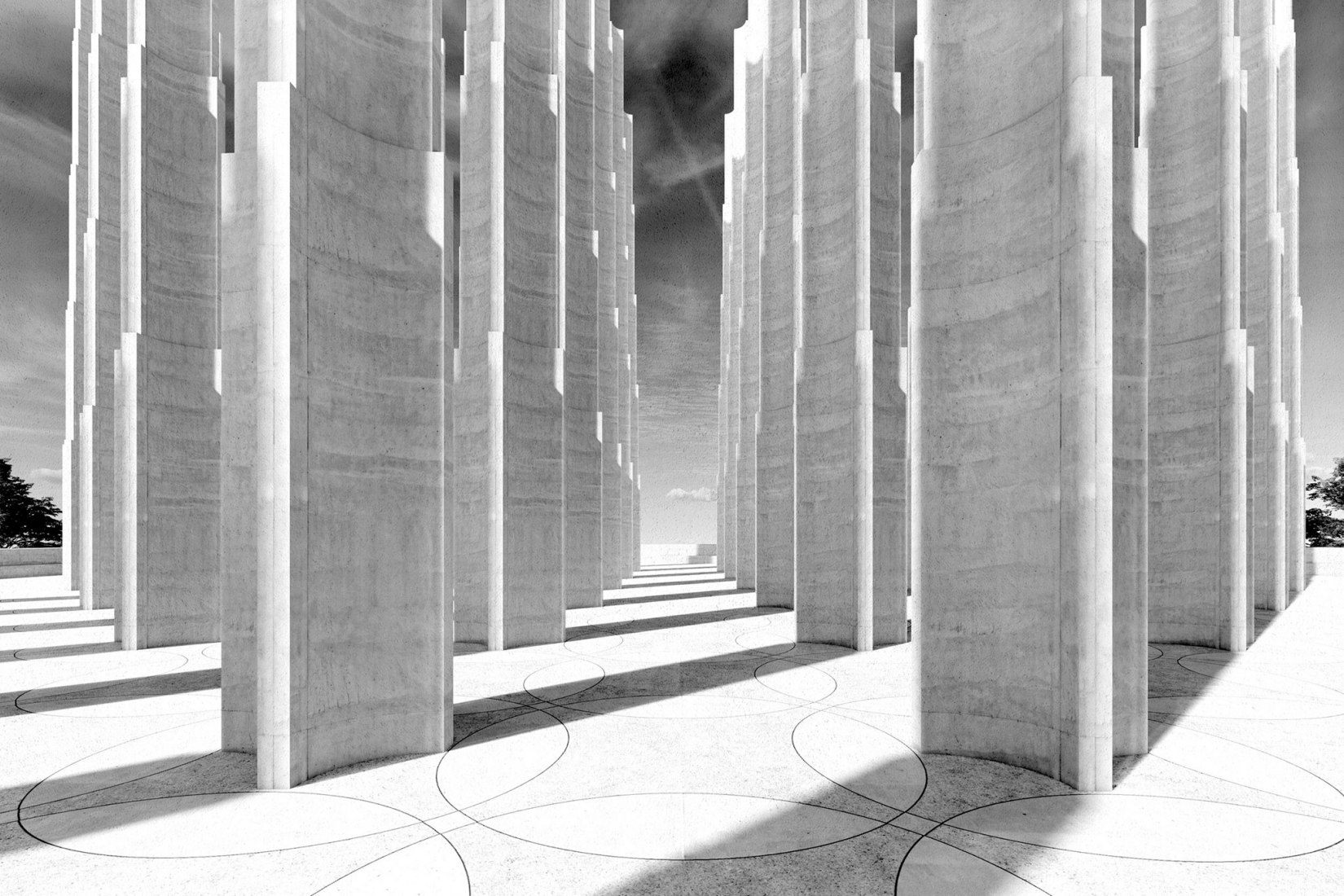Front of the memorial featuring a raised colonnaded plaza. Rendering courtesy of Adjaye Associates 