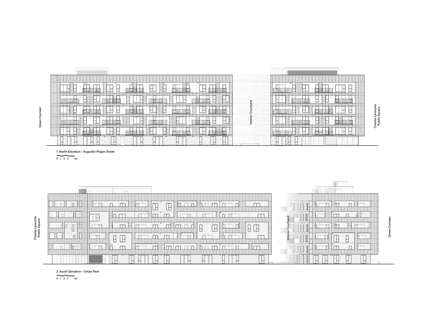 North and south elevation plans. Cité Angus II by Ædifica.