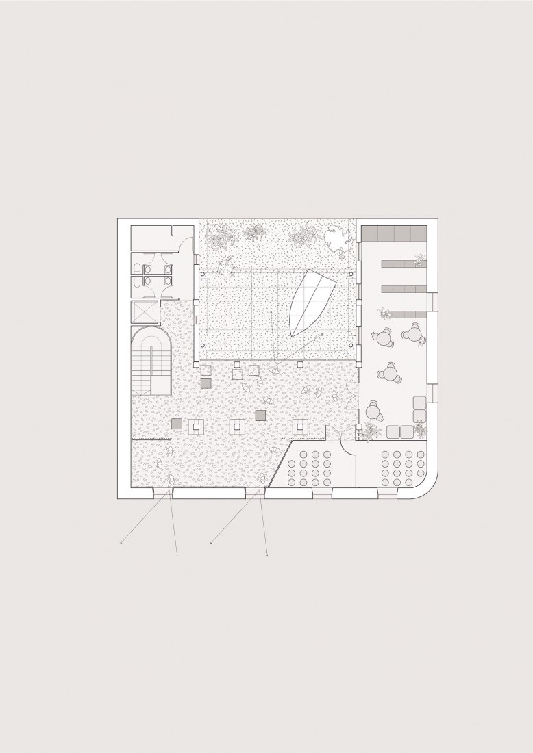 First floor plan. Rehabilitation of the Lonja de Limpias as a Center for Environmental and Social Education by AGi architets and CSD3 arquitectos