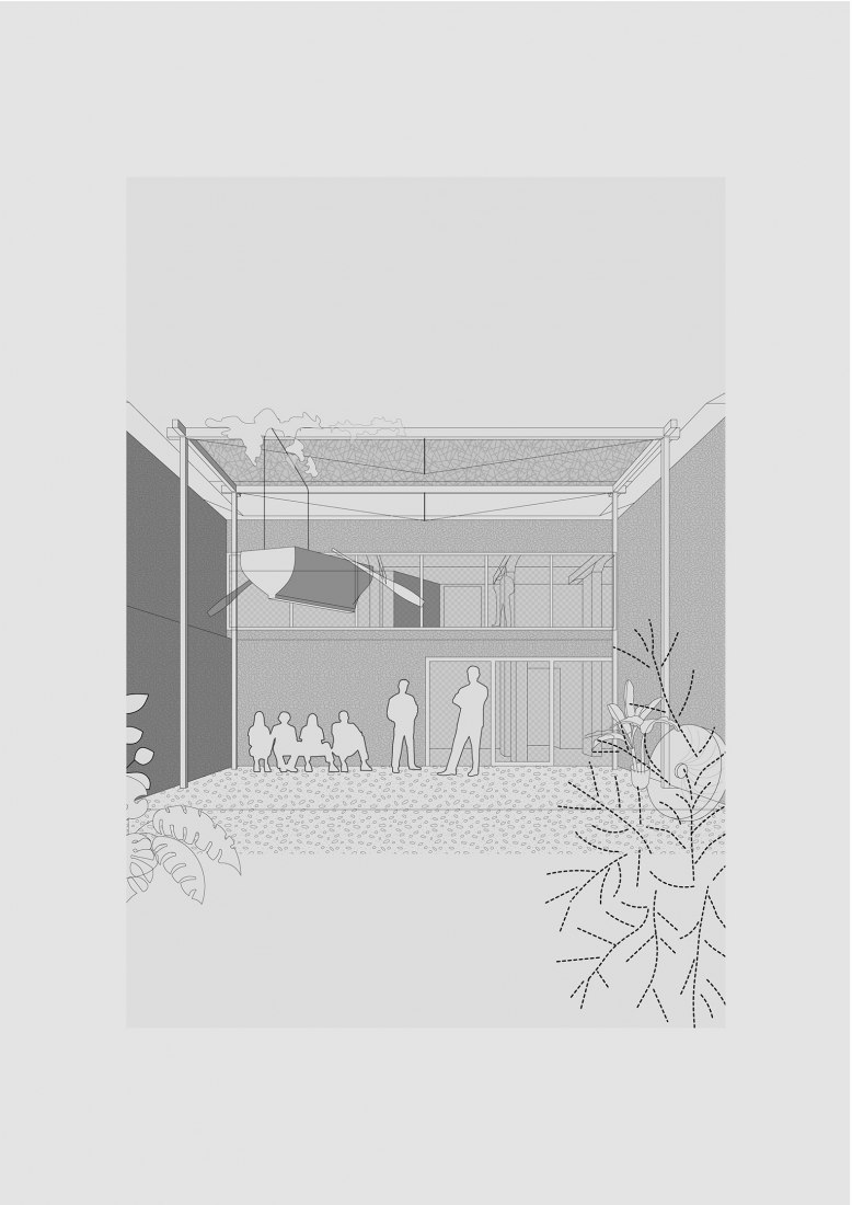 Patio drawing. Rehabilitation of the Lonja de Limpias as a Center for Environmental and Social Education by AGi architets and CSD3 arquitectos