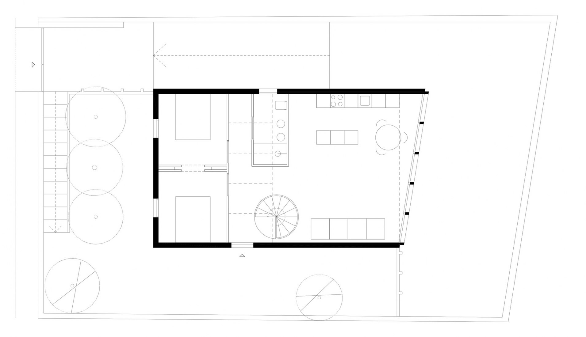 Firts floor plan.House on a brick base by Ágora arquitectura.