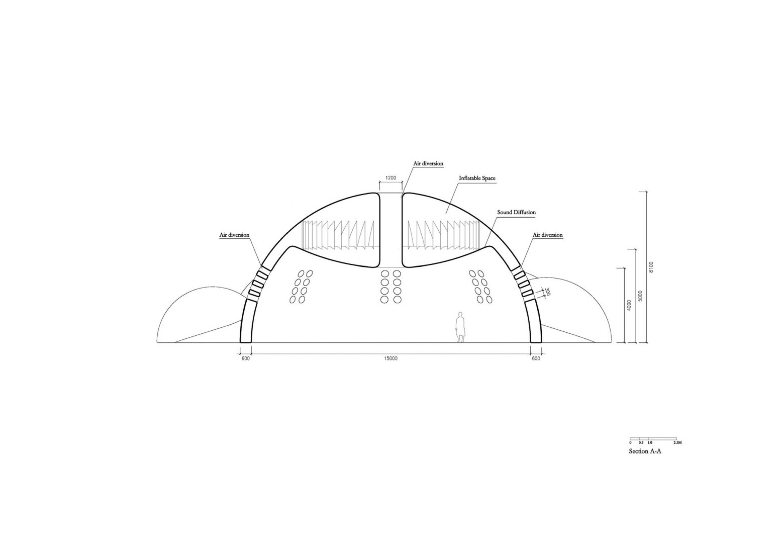 Sección. Pabellón multifuncional "Air Mountain" del Carnaval de Flores de Phoenix 2019 por Aether Architects.