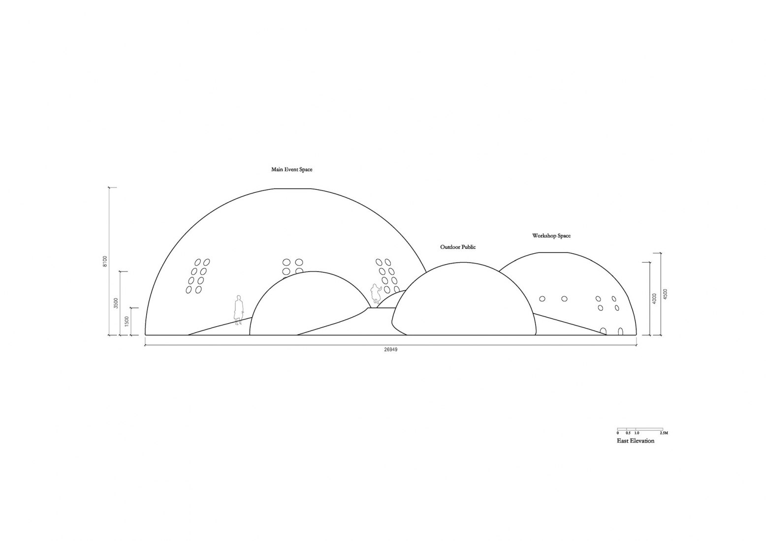 Alzado. Pabellón multifuncional "Air Mountain" del Carnaval de Flores de Phoenix 2019 por Aether Architects.