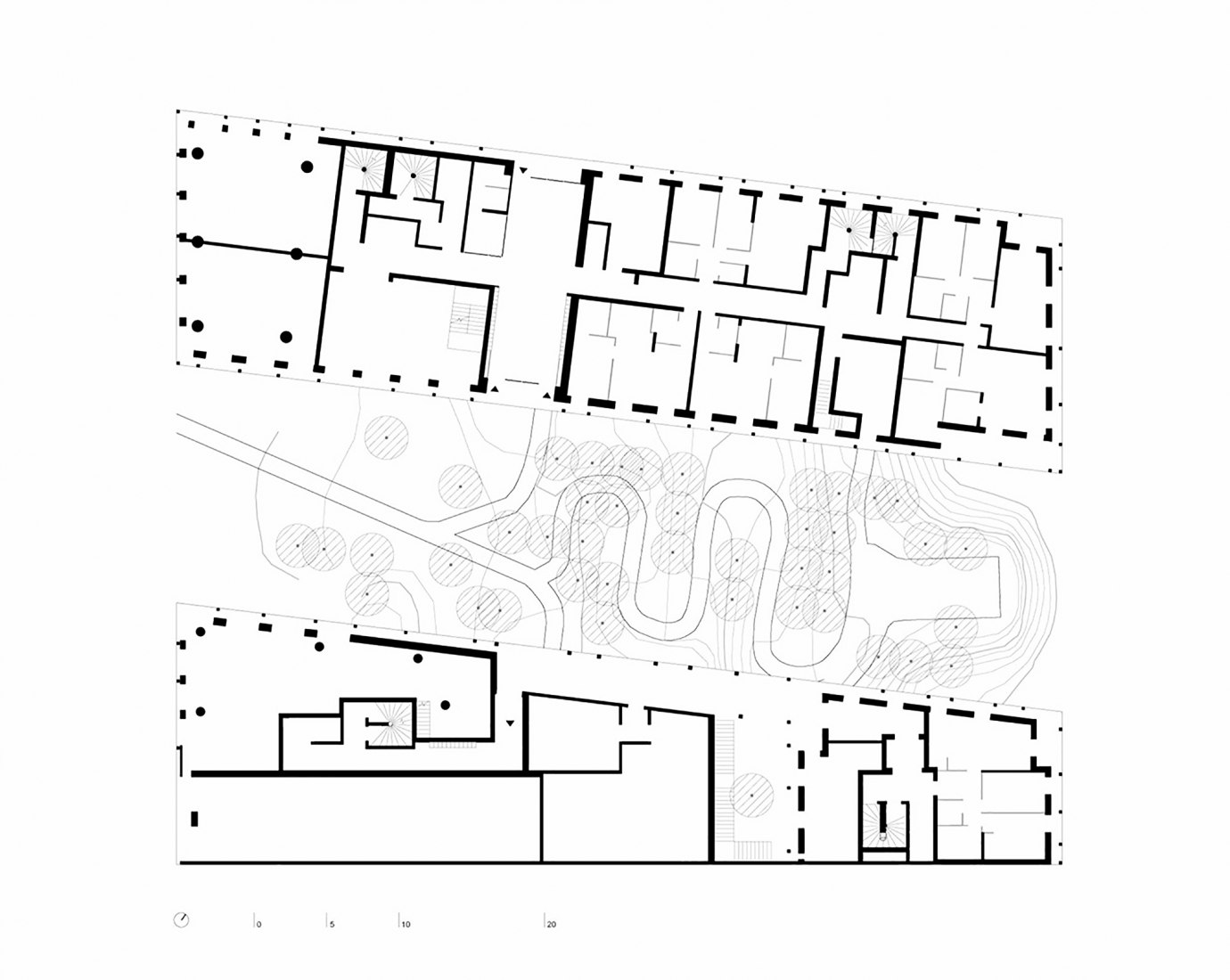 Plano de planta baja. 170 viviendas y tiendas en ZAC Clichy-Batignolles por Aires Mateus, Vincent Parreira-AAVP.