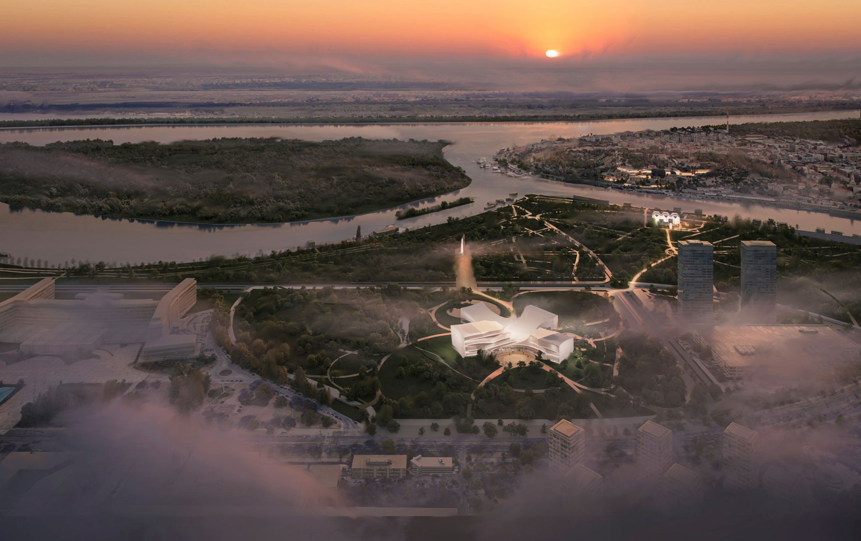 Rendering. Belgrade Philharmonic Concert Hall by AL_A and team