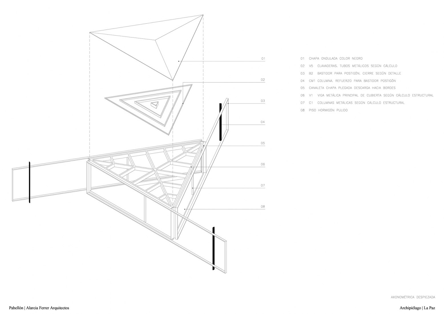 Axonometry. Archipelago Pavilion Author Houses by Alarcia Ferrer Arquitectos.