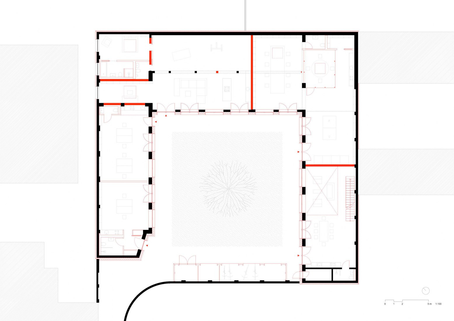 Ground floor plan. Renovation of an Old Locksmith Shop by ALAS Alarcon Linde Architects.