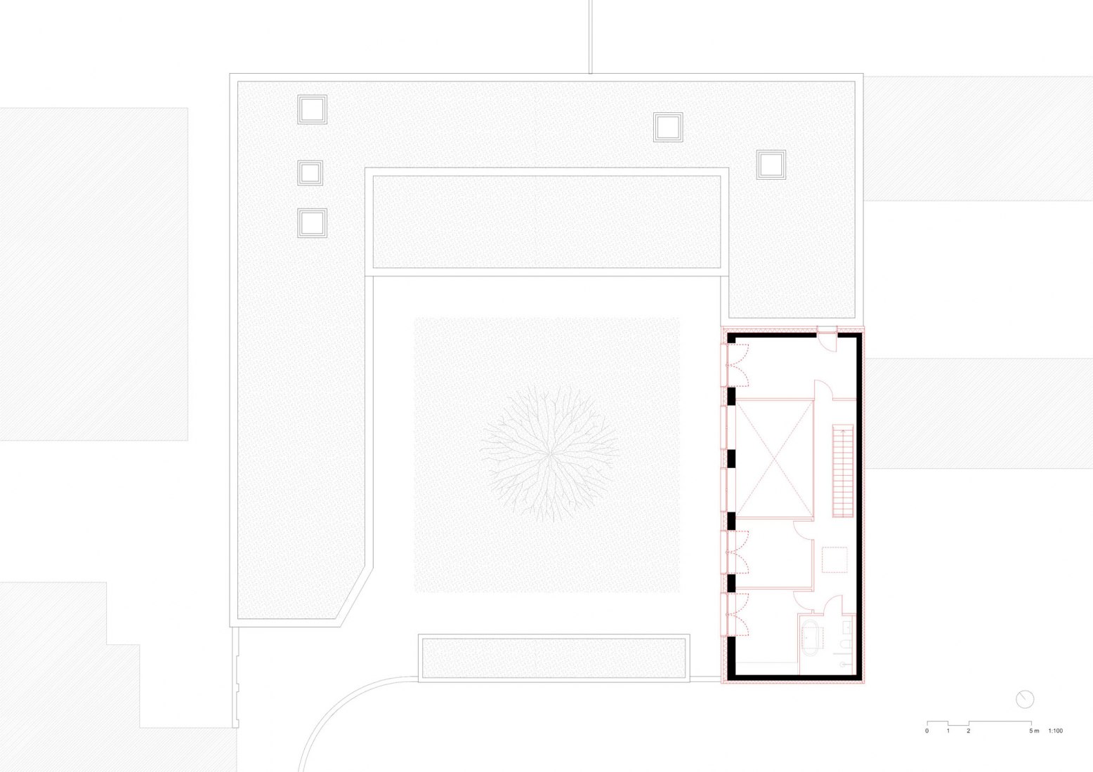 First floor plan. Renovation of an Old Locksmith Shop by ALAS Alarcon Linde Architects.