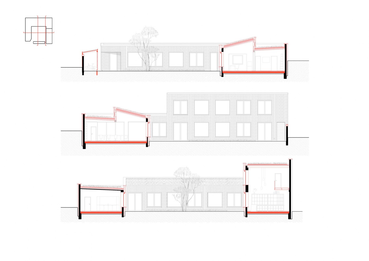 Sections and elevations. Renovation of an Old Locksmith Shop by ALAS Alarcon Linde Architects.