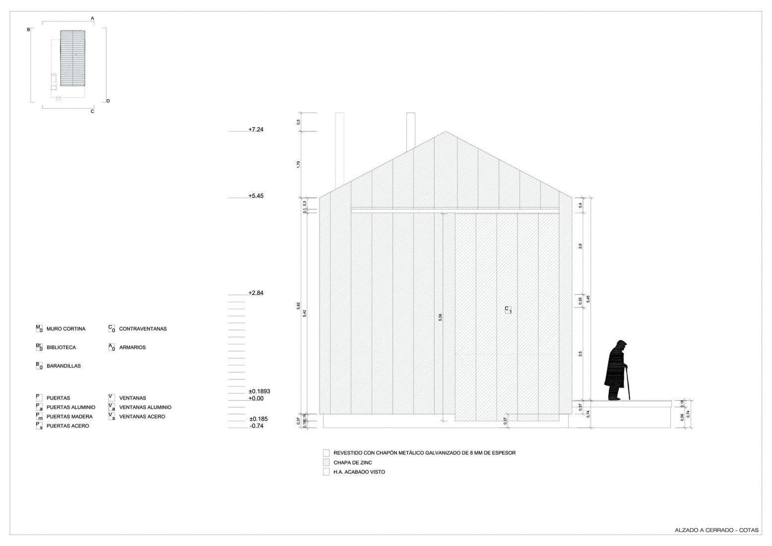 Closed access elevation. Granero House by Alberich-Rodríguez Arquitectos. 