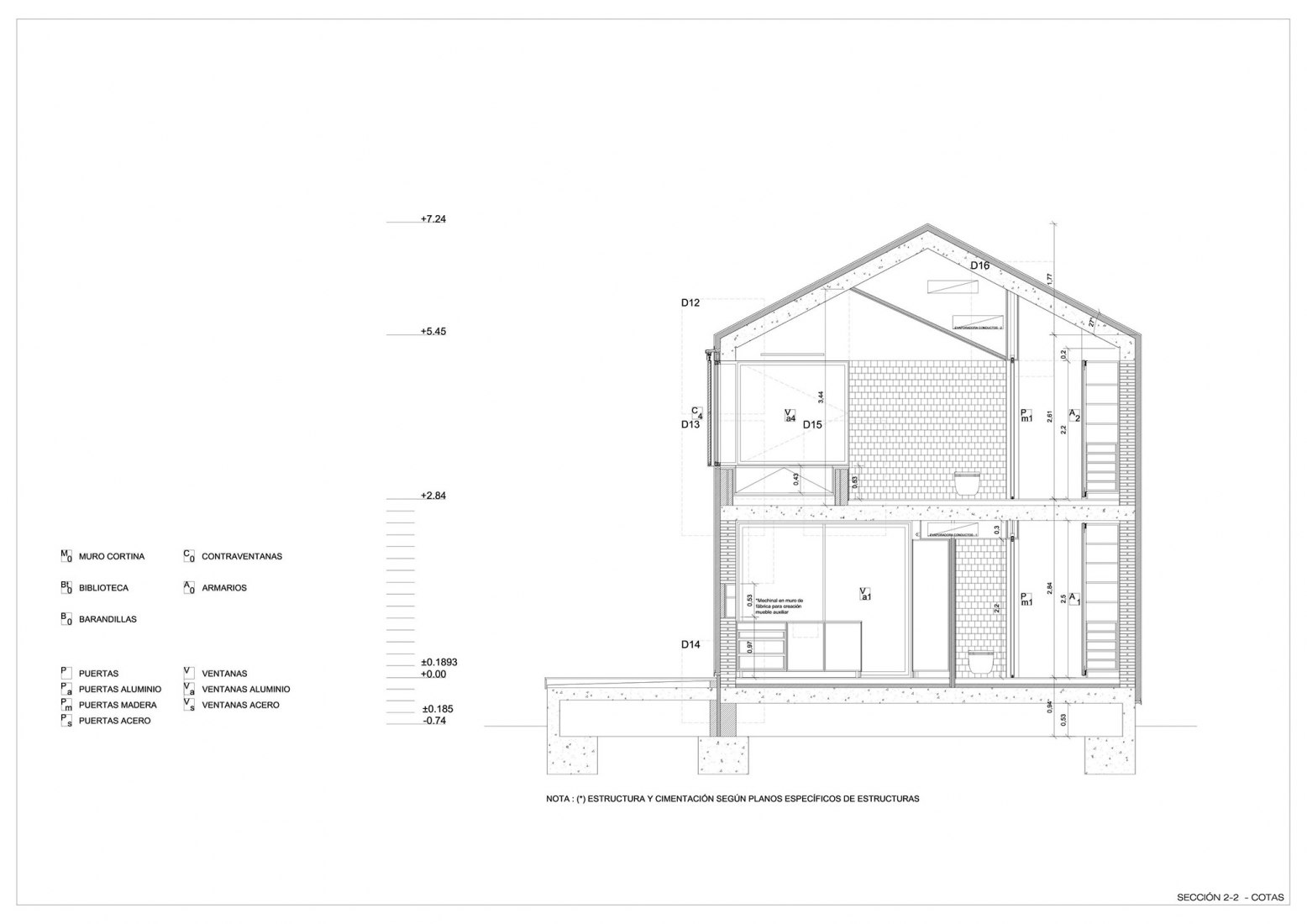 Bedroom cross section. Granero House by Alberich-Rodríguez Arquitectos. 