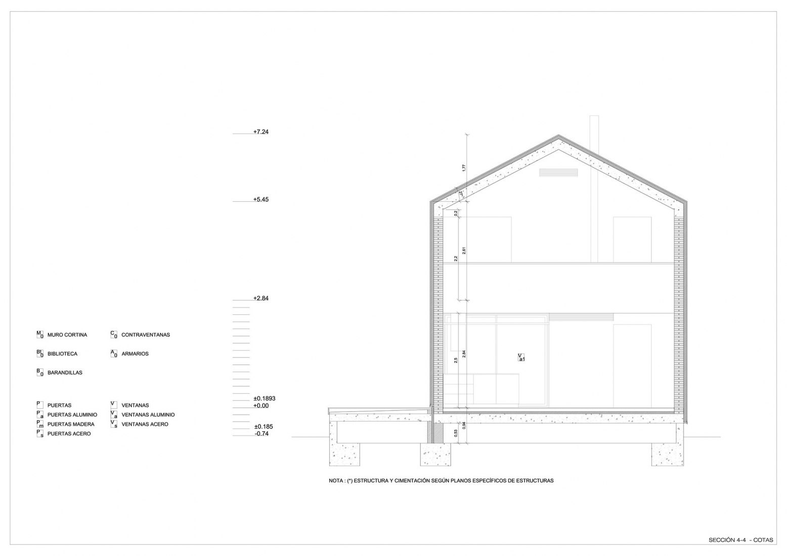 Living room cross section. Granero House by Alberich-Rodríguez Arquitectos. 