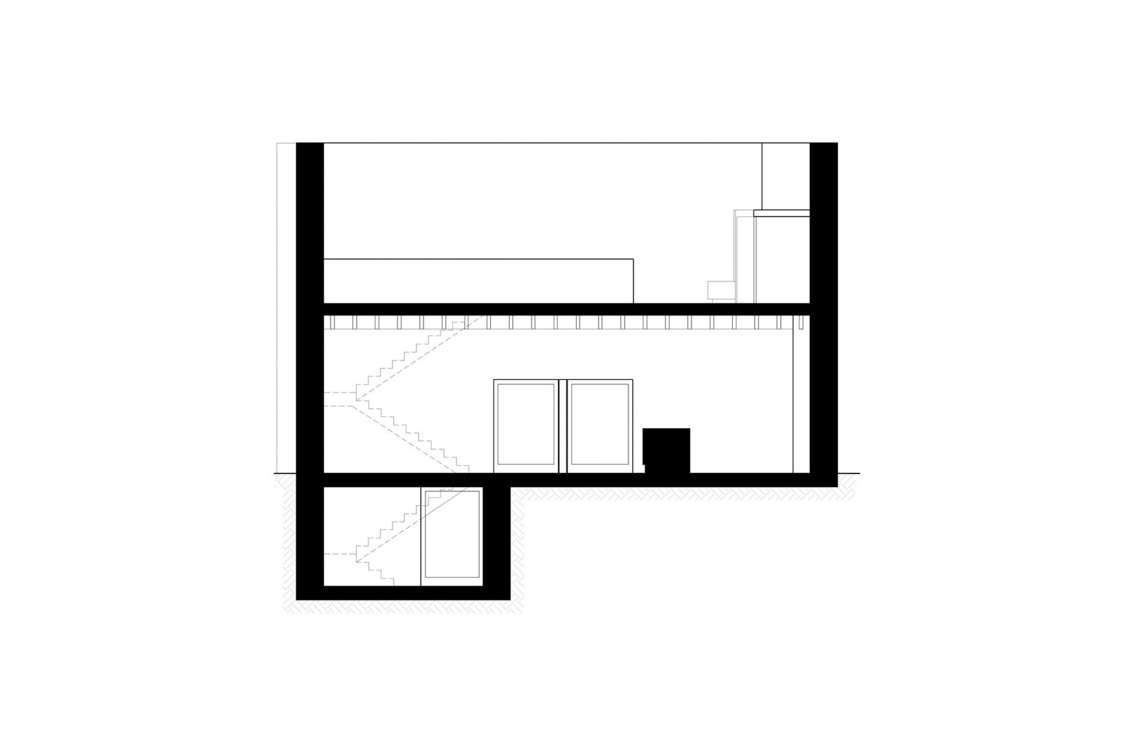 Longitudinal section. House of the "diablos locos" by Alejandro Beautell.