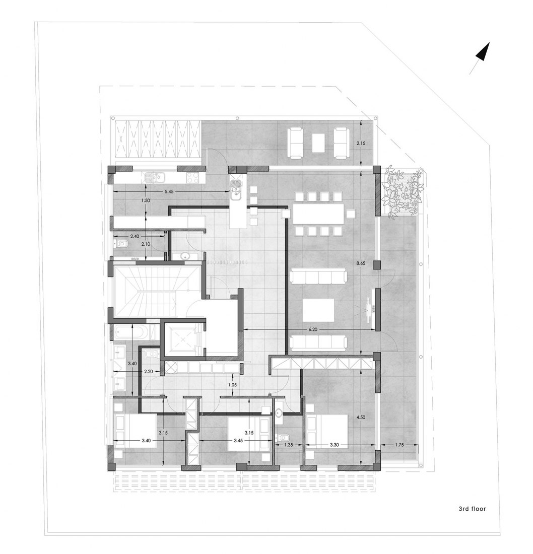 3ª planta. Bloque de apartamentos ZIO por Alexis Papadopoulos Architectural Practice.