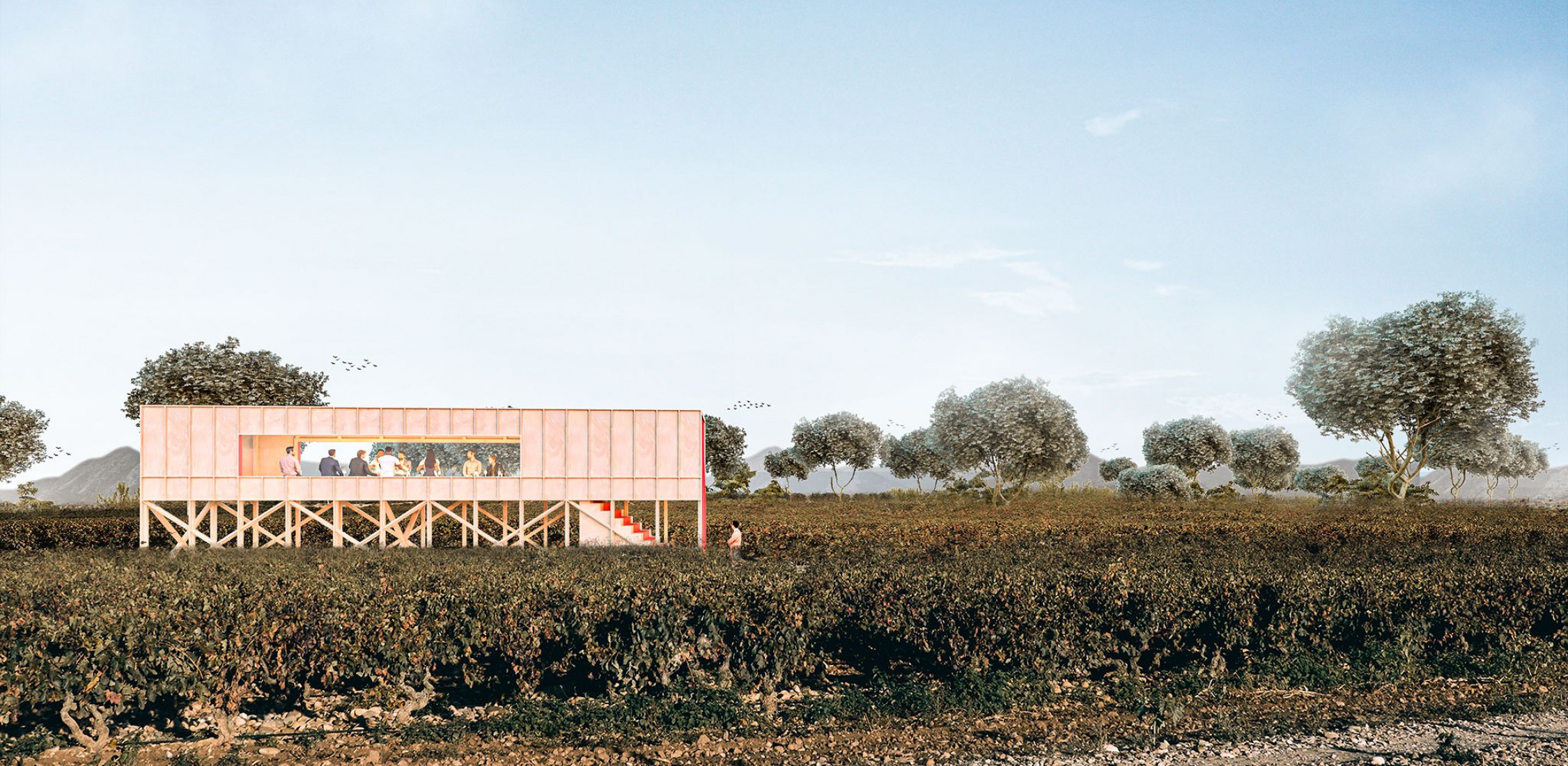 Visualización. Una mesa elevada en el paisaje por J-AF Architecture + Gonzalez Serrano Studio+.