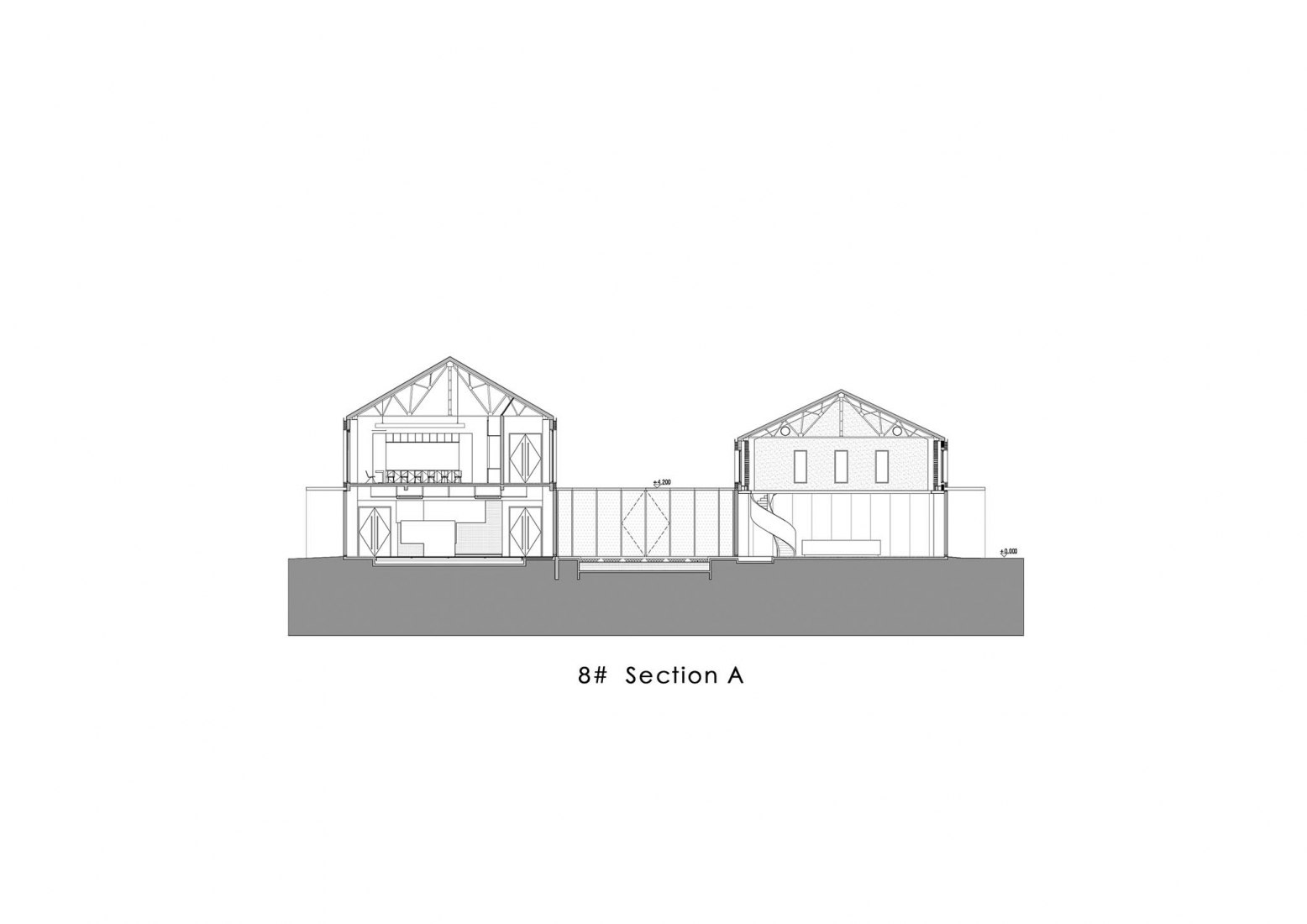 Sección edificio 1. Antigua factoria como nuevo centro cultural por And Studio.